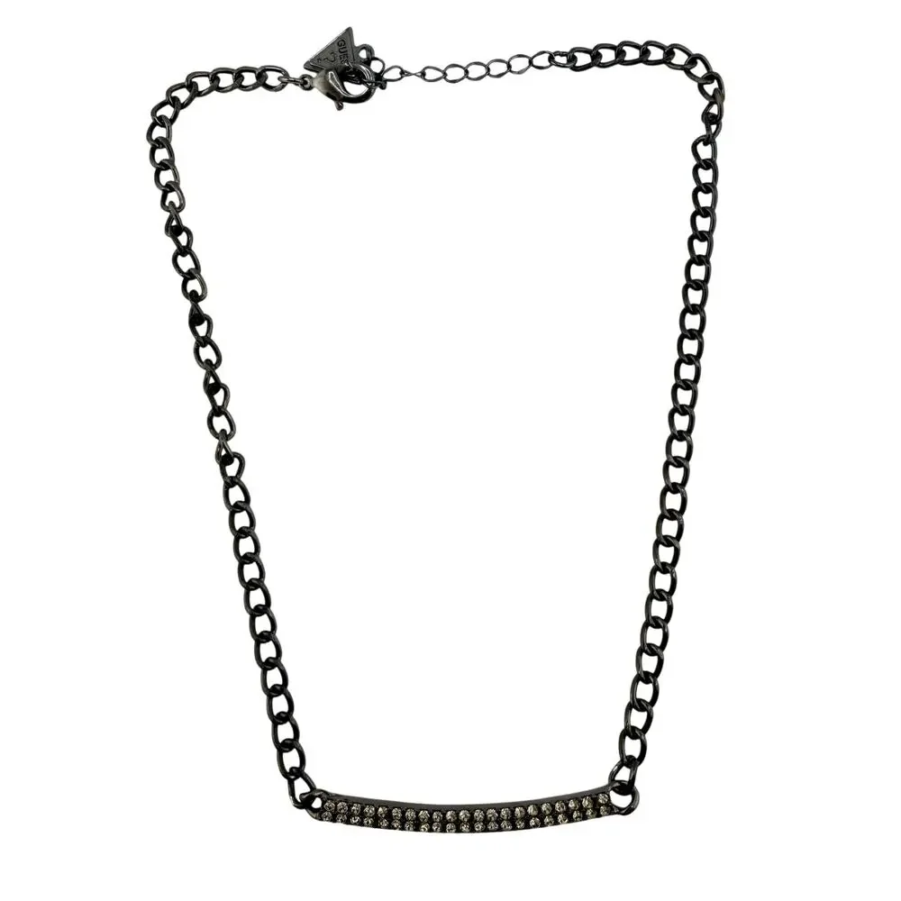 Guess Modern Rhinestone Pave Curved Bar Gunmetal Pendant 17